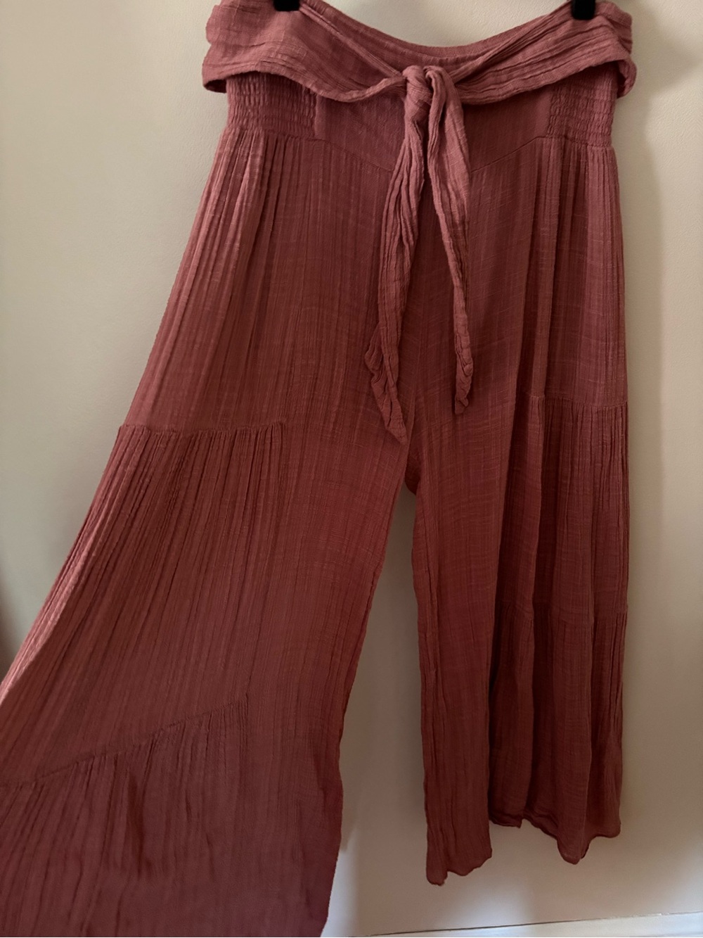 Free People One Good Day Wide Leg pants sz Large gauzy mauve pink - Picture 6 of 12